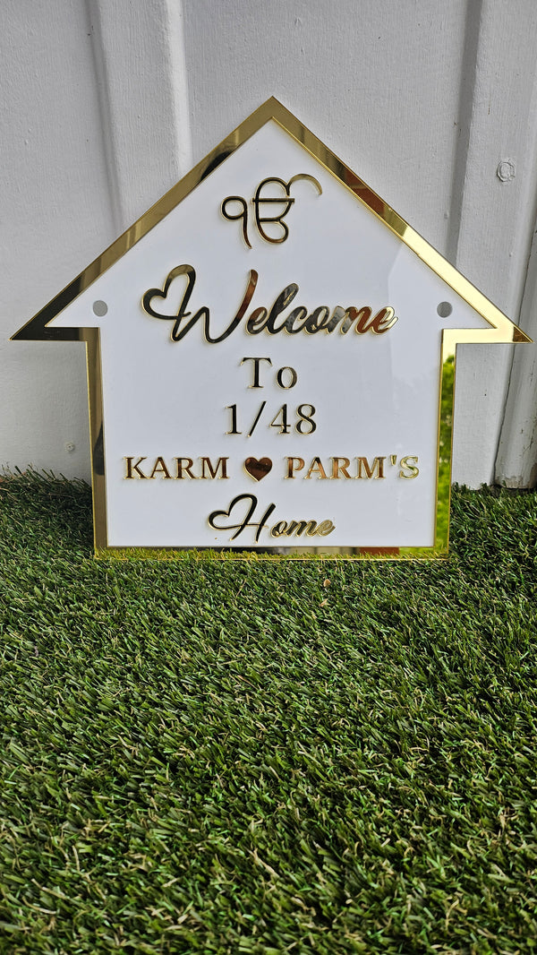 Custom Acrylic Welcome Home Sign – Mirror Gold & White Design | 300 mm | Made in NZ