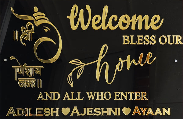Custom Mirror Acrylic Welcome & Bless Our Home Sign – Ganesh Design | Made in NZ