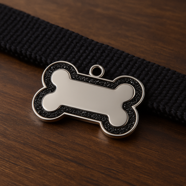 Personalized Dog & Cat Tag – Bone-Shaped Pet ID with Black Glitter Border