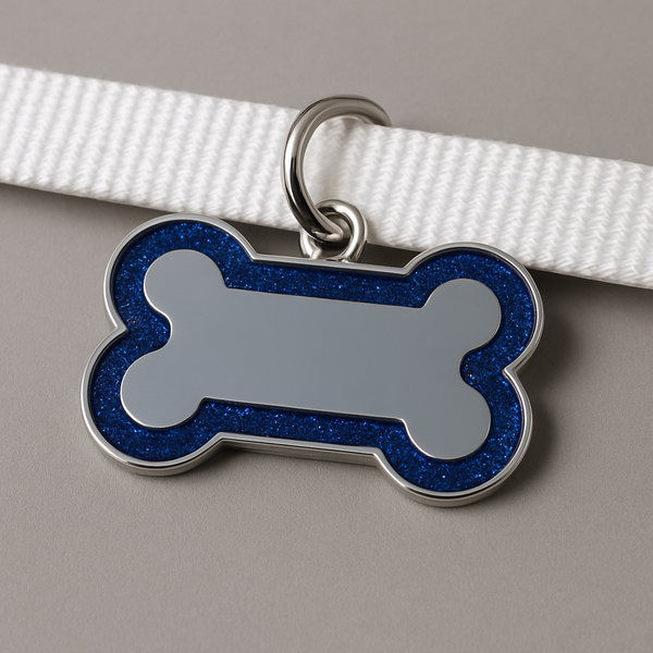 Personalized Dog & Cat Tag – Bone-Shaped Pet ID with Blue Glitter Border