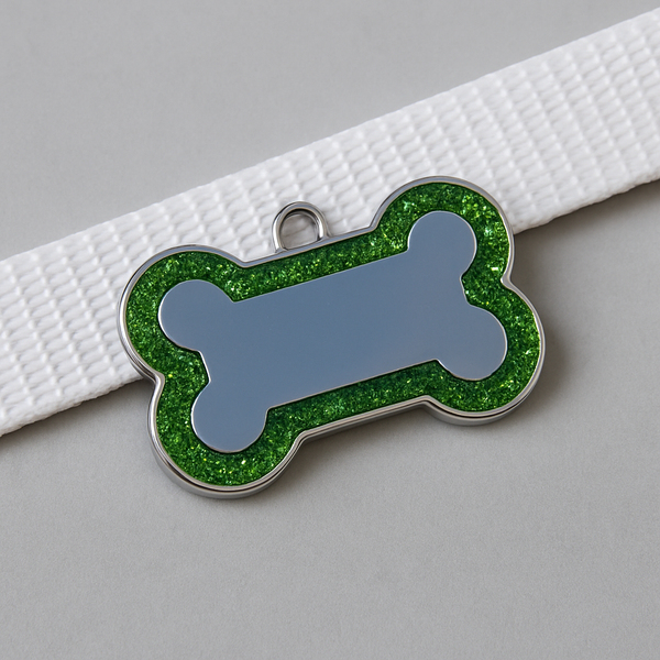 Bright Green Glitter Bone Pet Tag – Personalized Dog & Cat Name Tag