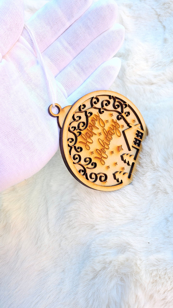 Happy Holidays Wooden Ornament – Laser-Cut Christmas Decoration | Made in NZ